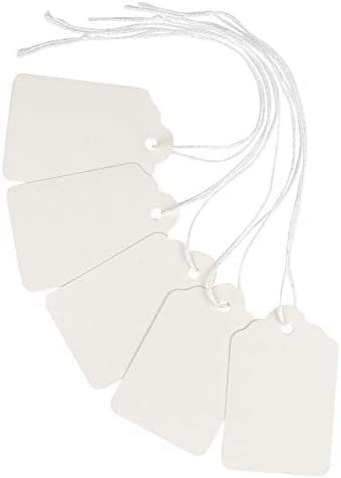 White Tags with String Attached - 2 1/4” x1 7/16”, Pack of 500, Pre-Strung  Blank Merchandise Tags, Hang Tags with String Attached, Labels to Tie On